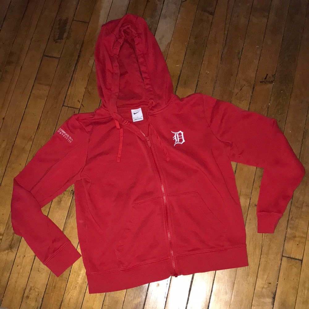 Nike Red Zip-Up Hoodie with Detroit‎ D Logo